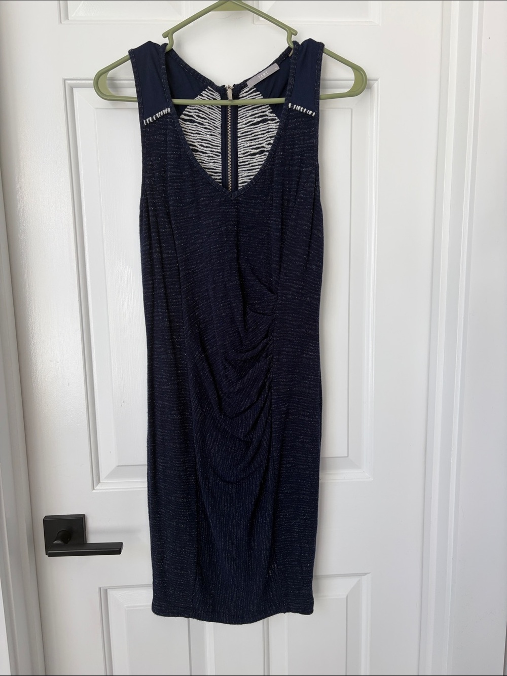 Tart Navy Metallic-Thread Sleeveless Sheath Dress